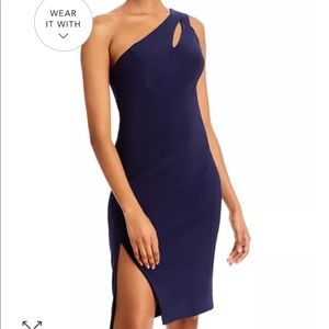 AQUA one shoulder keyhole cocktail dress, size 4 in navy